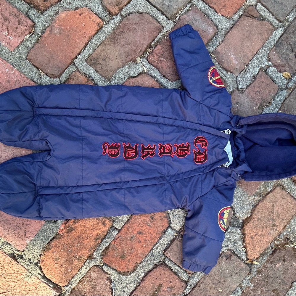 Ed Hardy Navy and Red Hooded Kids One-Piece Bodysuit